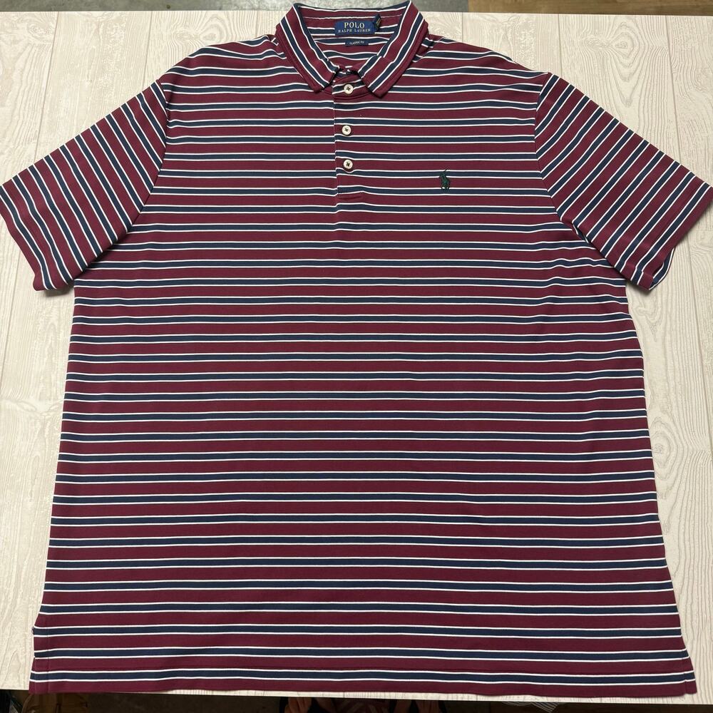 Polo Ralph Lauren Men’s XL Classic Fit Polo Shirt Burgundy Navy Striped Pony